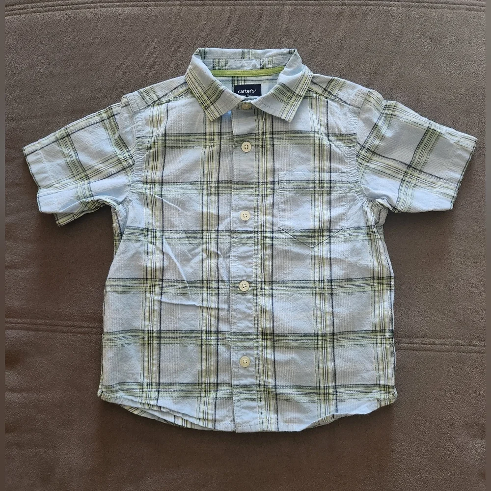 Carter’s Plaid Collared Short Sleeve Button Down Shirt - BLUE - 2T